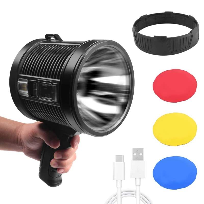 

Rechargeable Spotlight,100000 Lumens LED Spot Lights Handheld Large Flashlight Super Bright Outdoor Solar Spotlights