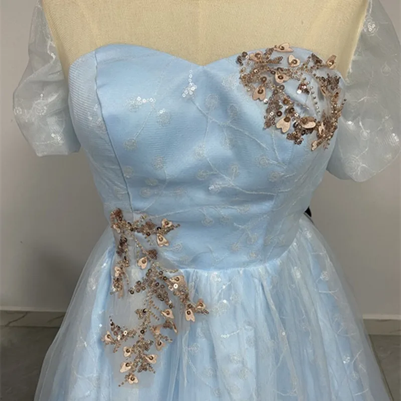 Classic Blue Vestido De Debutante New Sequin Tulle Ball Gown Sweet Scoop-neck Floor-length Elegant Quinceanera Dresses