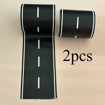 2 rotoli di adesivi stradali riutilizzabili in stile cartone animato e nastro stradale nero, adatti per la decorazione di auto da corsa per feste