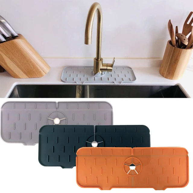 Silicone Kitchen Faucet Mat For Sink Sponge Drain Rack Foldable Sink Mat  Faucet Splash Catcher Bathroom Countertop Protector Mat