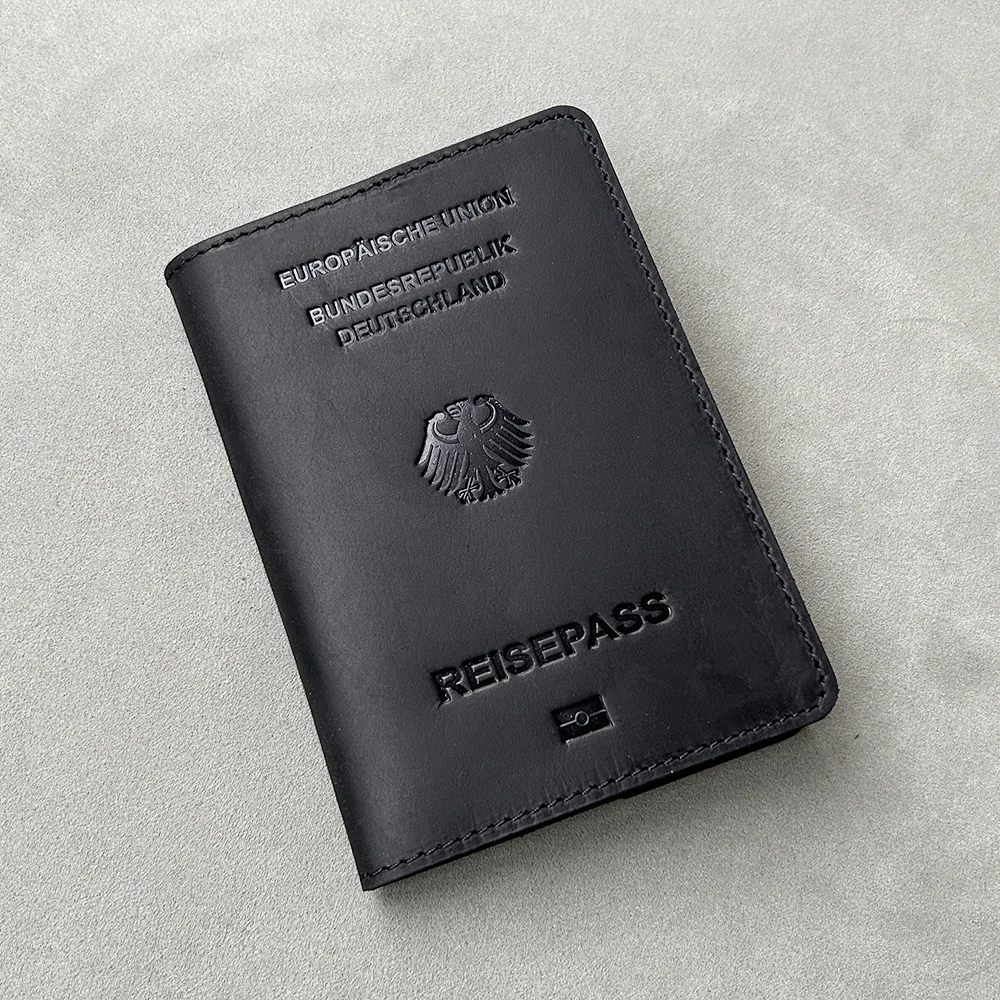 Real Leather Germany Passport Cover Customised Crazy Horse Genuine Leather for Men Business German Case passport holder