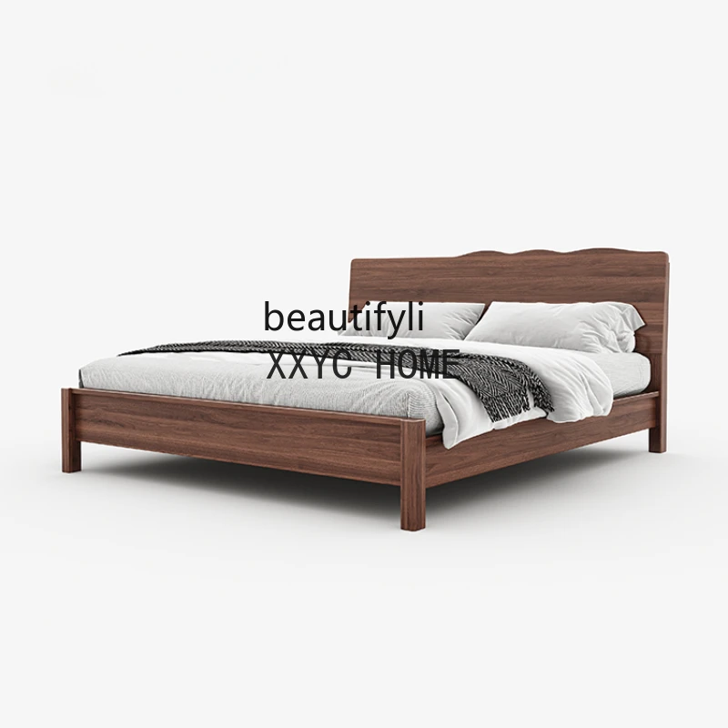 

North America Black Walnut Full Solid Wood Bed 1.8 M Nordic Modern Minimalist Log 1.5 M Furniture Double Marriage Bed