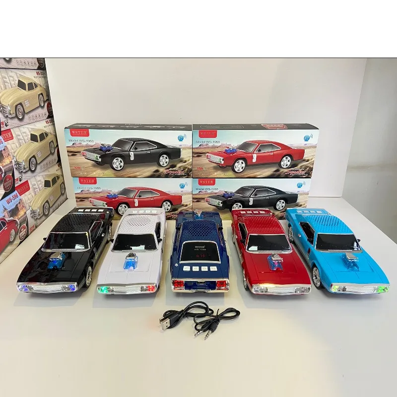 Car Shape Bluetooth Speaker Retro Stereo Sound Wireless Portable Music Player Led Light BT USB TF FM TWS Loud-speaker