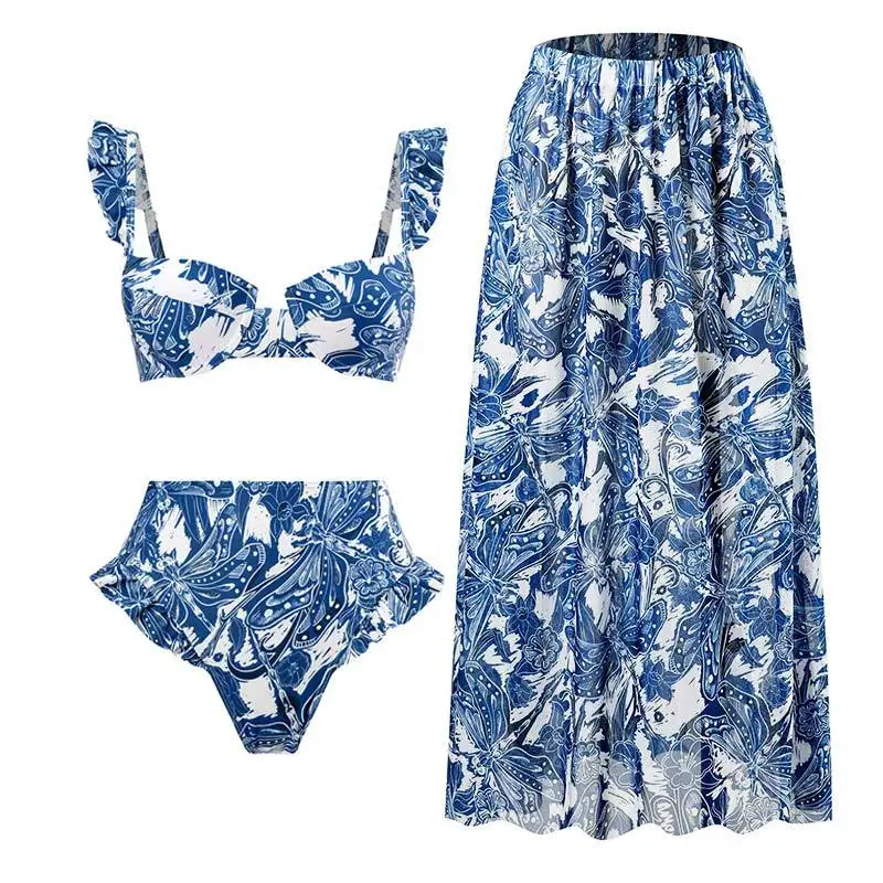 Split Three-Piece Set Spot Retro Swimsuit Popular Swimsuit Lace-up Beach Skirt