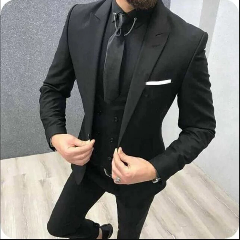 Nuovi abiti da sposa classici per uomo 2024 Risvolto con visiera Custom Made Sposo Smoking da sposa Slim Fit Abito maschile (giacca + pantaloni + gilet) - immagine 2