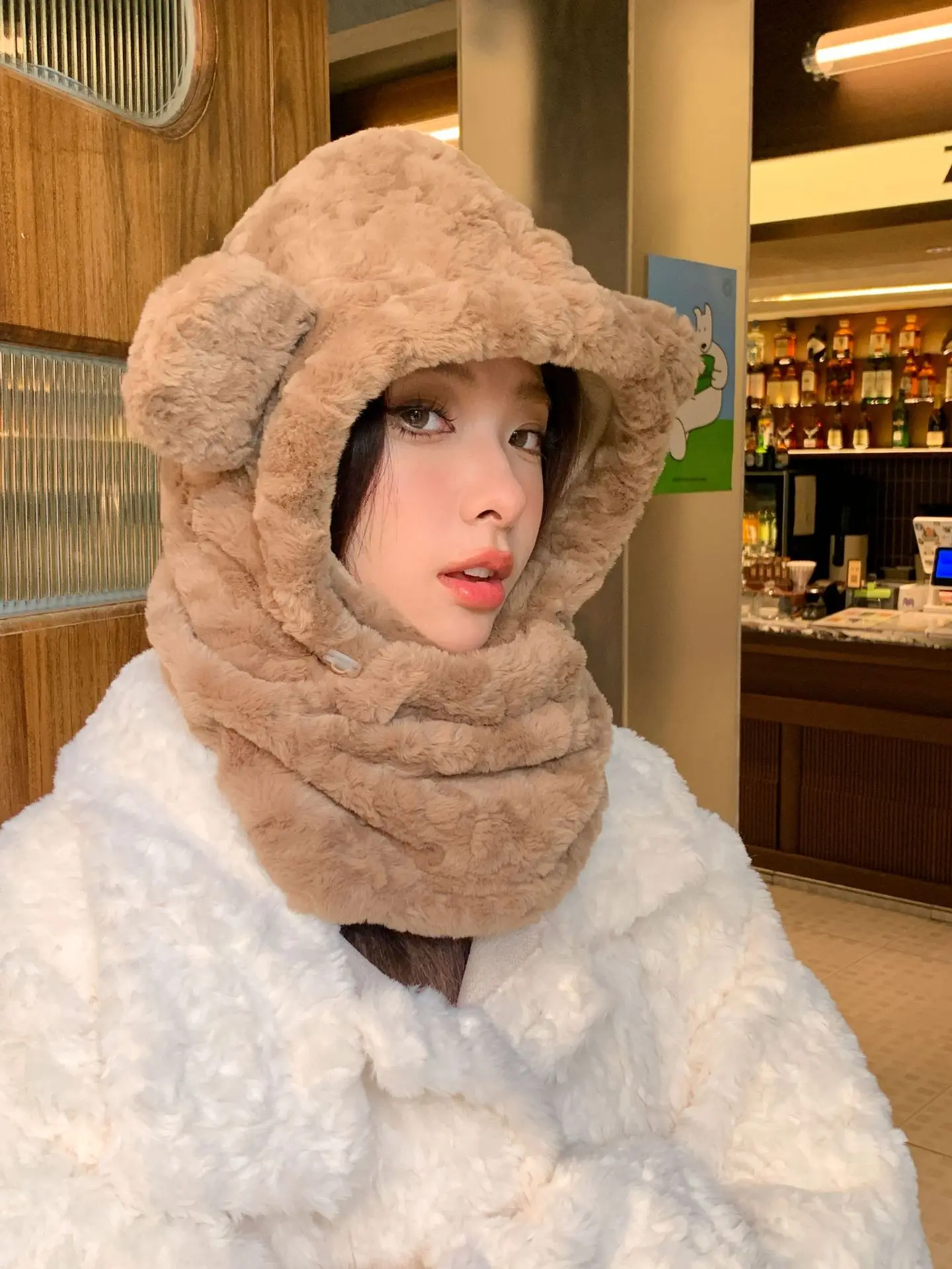 Bonnet D'hiver Femme En Peluche Avec Oreilles D'ours - Ensemble 3 En 1 (bonnet, écharpe, Gants) - Taille Unique élastique - 5