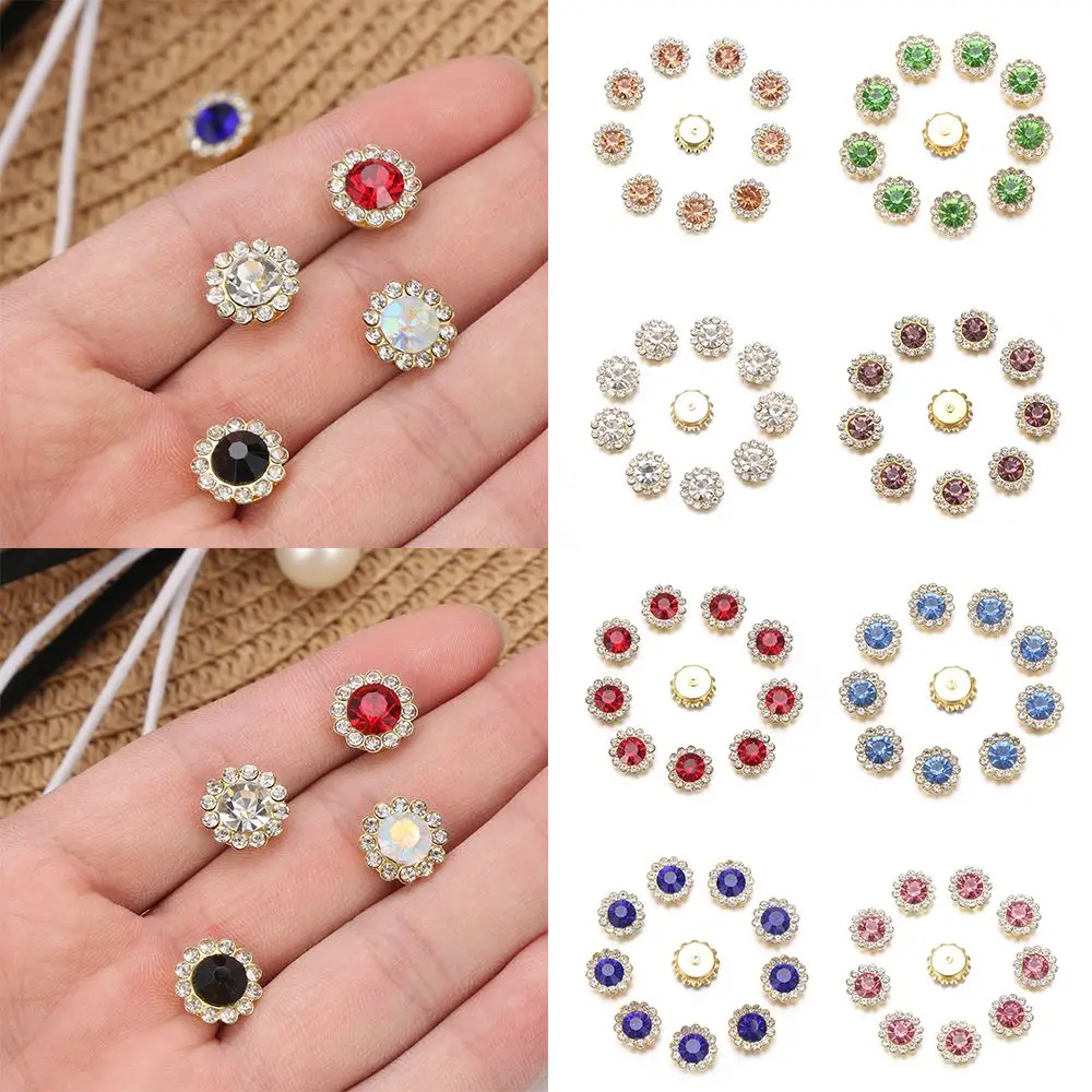 Glass Rhinestone Flower Buttons for Sewing Clothing Decoration