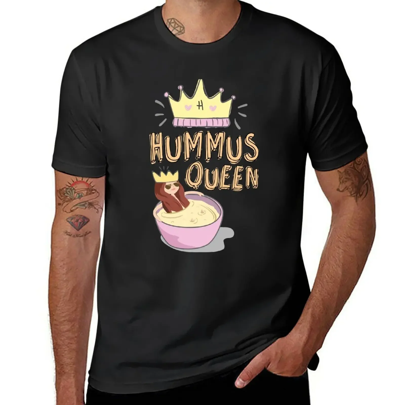 

Футболка Hummus Queen, индивидуальный дизайн, ваш собственный дизайн, большие футболки для мужчин