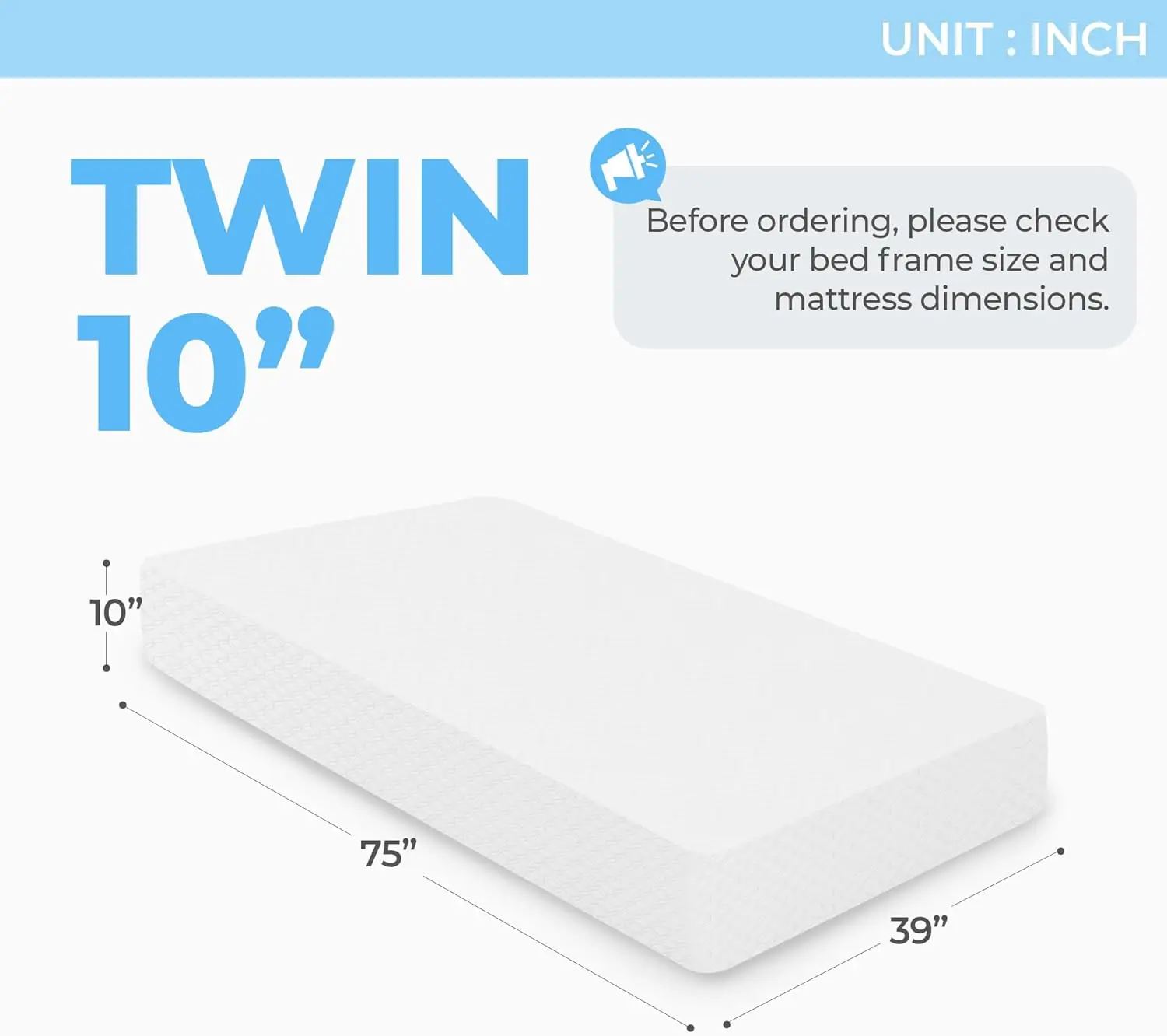 10Inch Twin Cooling Gel Memory Foam Medium Firm Mattress Cool Sleep Pressure Relief  Mattress-in-a-Box Kids and Adults