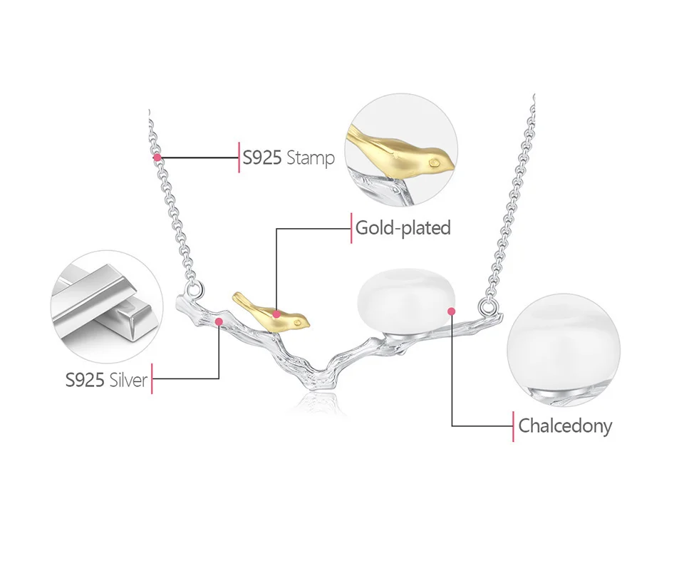 Silver Natural Stones Handmade Jewelry Retray Bird Necklace with Pendant