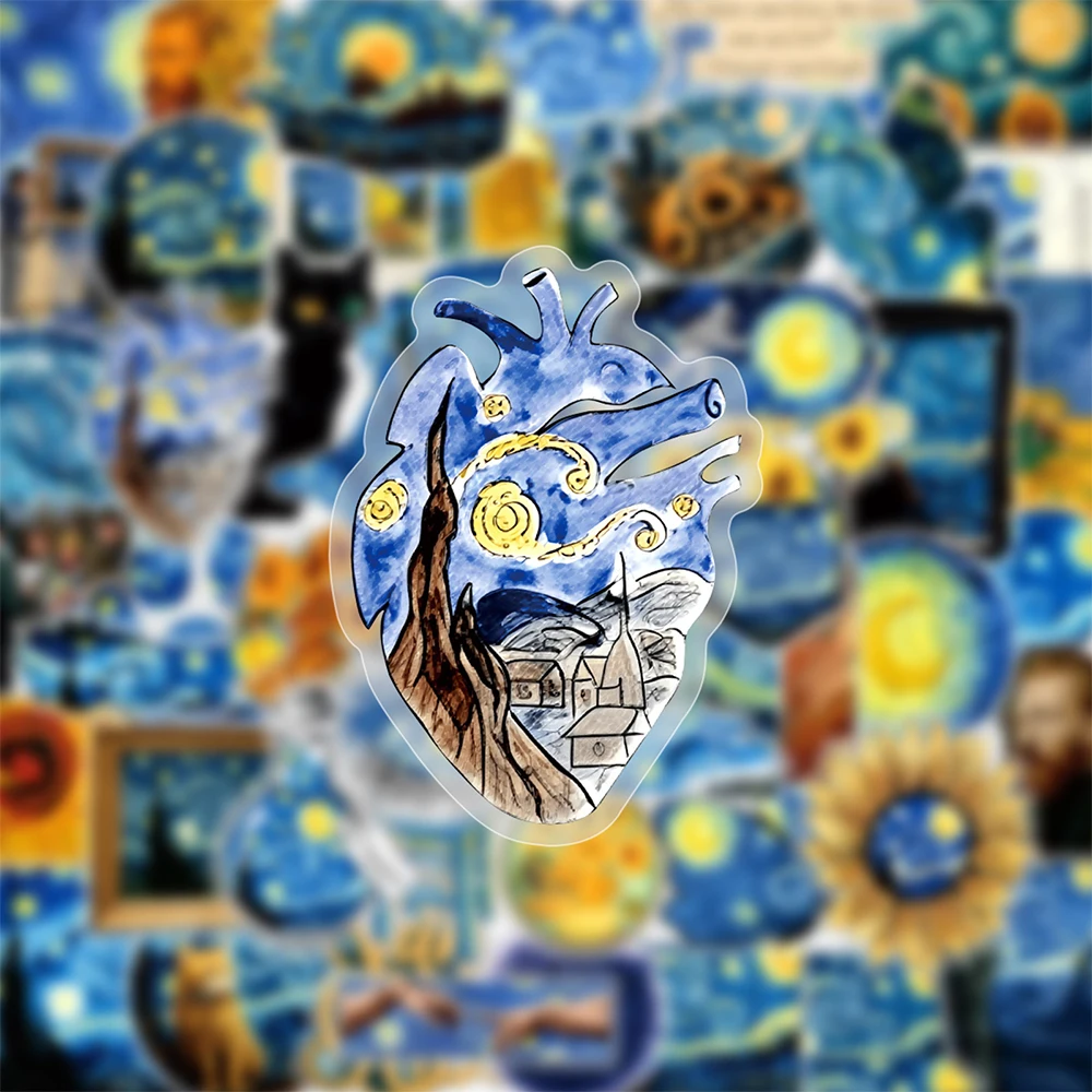 Van Gogh Sunflower & Starry Sky Waterproof Art Stickers Set - Artsy Aesthetic Decoration Decals (10/30/50pcs)
