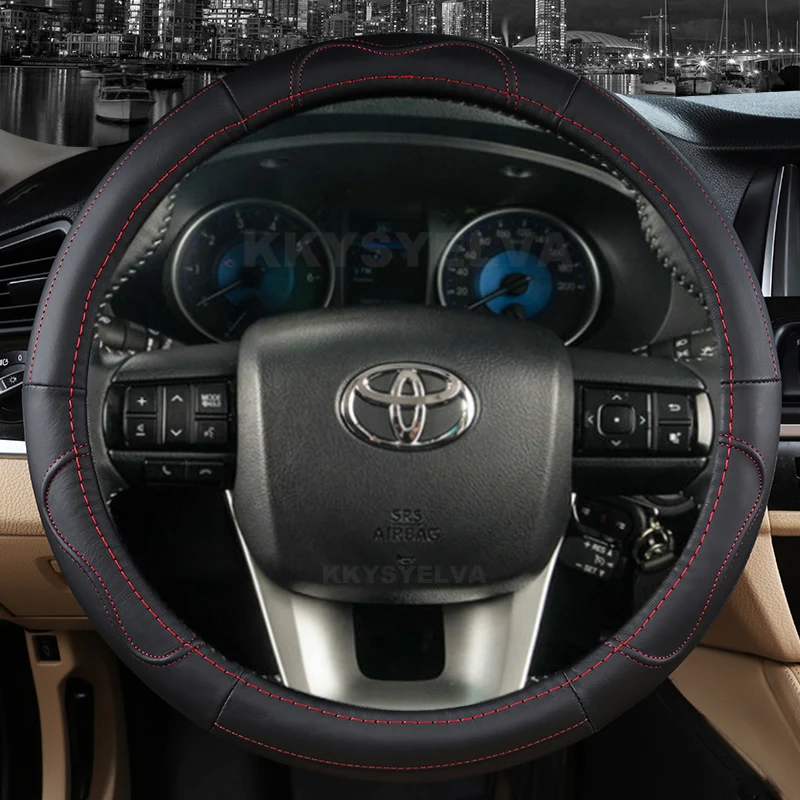 Black Genuine Leather Car Steering Wheel Cover For Toyota RAV4 Celica