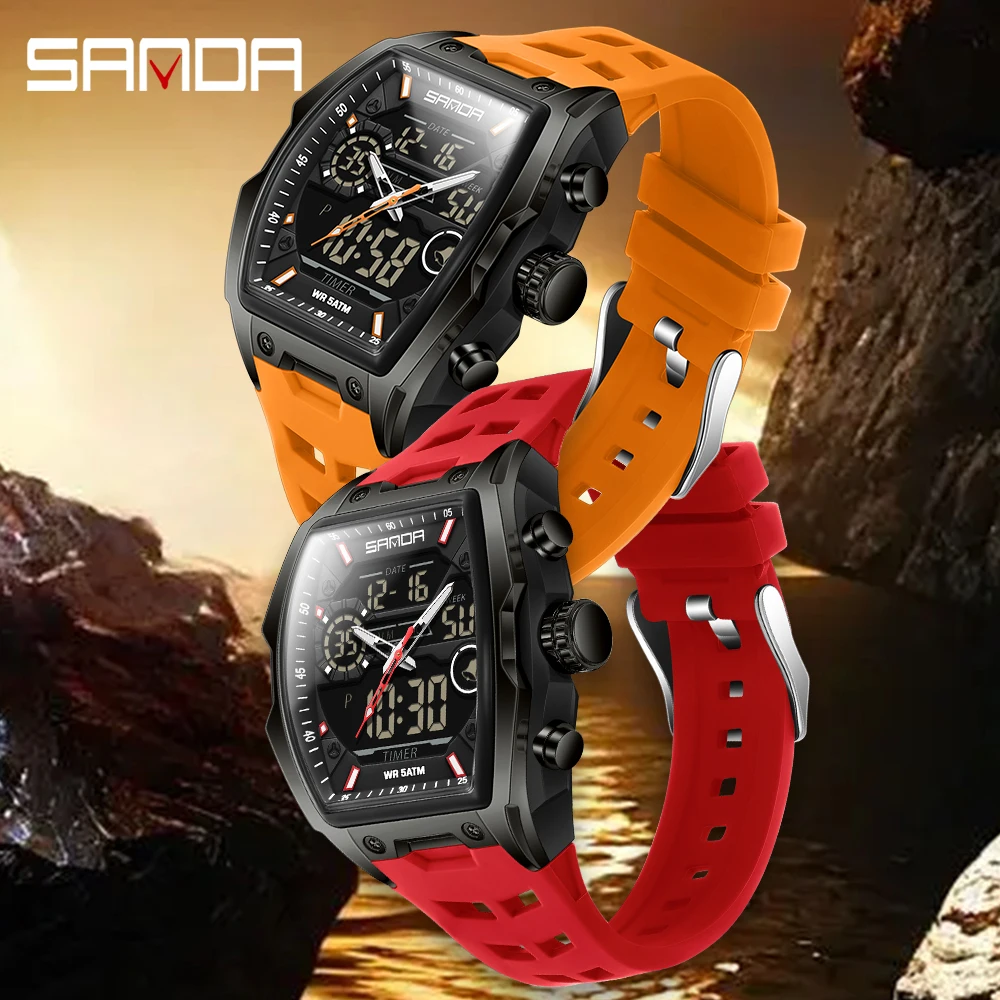 時計 SANDA SANDA 6235 Watches for Man New Sports Wine Barrel Man Watch Alarm