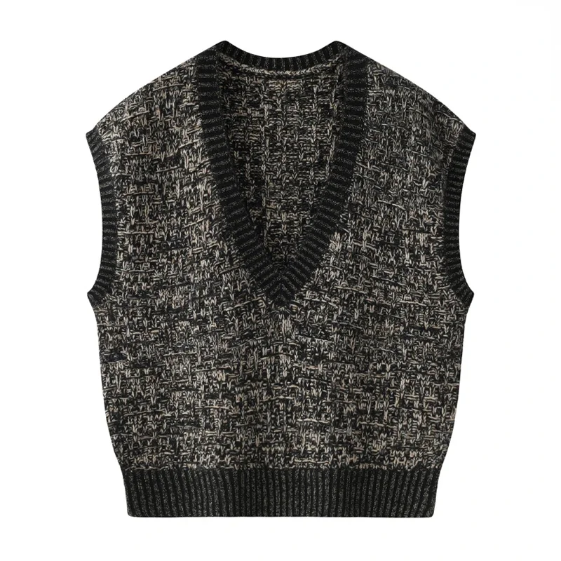 

100% Cashmere Vest Sweater Knitting Vintage V-Neck A-straight Winter Vintage Sweater Crop Tops with Sleeveless New