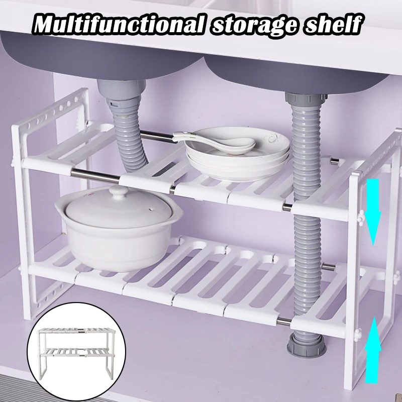 2 Tier Expandable Under Sink Rack Multi-Functional Kitchen Storage  Organizer Storage Shelf