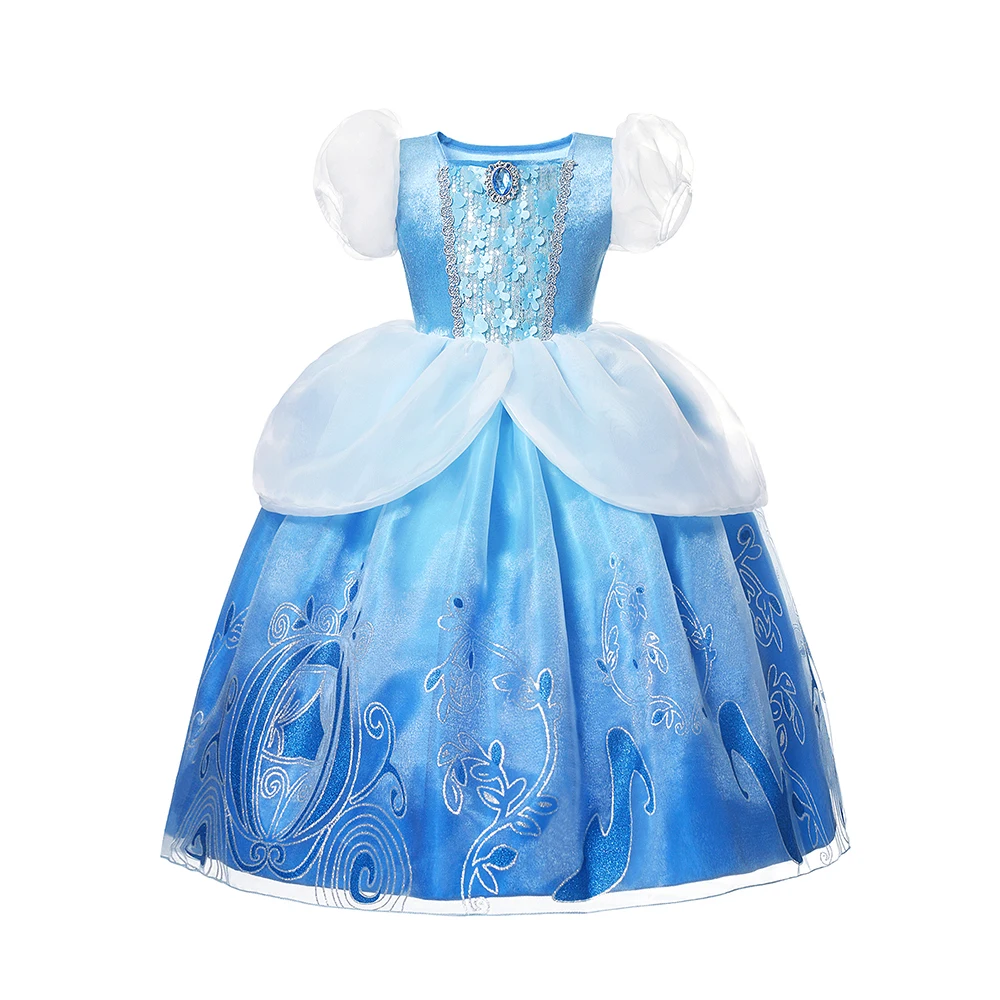thumbnail image 1 of Disfraz de Cenicienta con temática de princesa Disney para niños y niñas, vestido de lujo para fiesta de cumpleaños, Halloween, Carnaval, traje de Cosplay de Bella, Vesti, 1 of 5