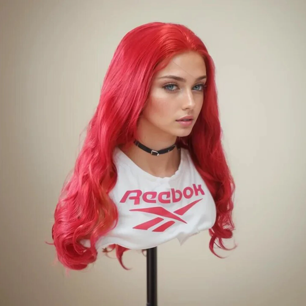 Synthetic Wig WIF Hot Red Synthetic Wave Hair Cosplay Wig for Women