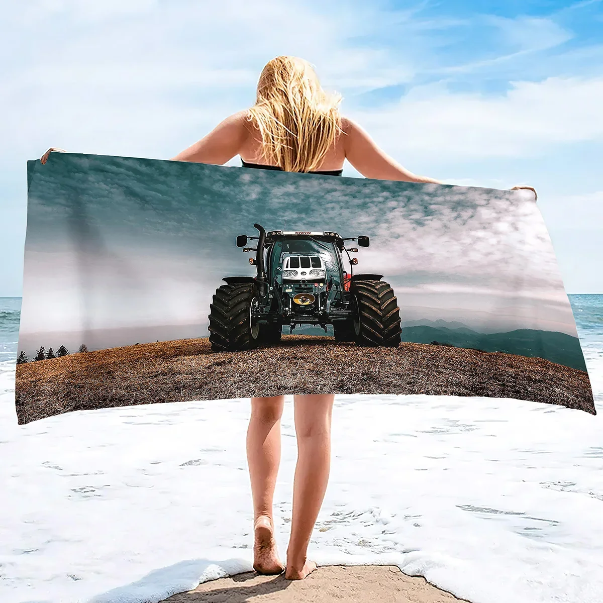 Microfiber Tractor Beach Towel Sand Free Agricultural Vehicle Beach Towels Oversized Quick Dry Soft Bath Towels for Sports