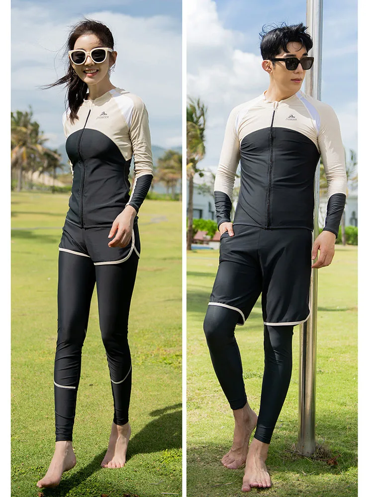 Women's 5pcs/set Men's 3pcs Full Body Wetsuit Surfing Diving Suit Scuba Dive Skin Rash Guards Long Sleeve Zip Quick Dry Sunsuit