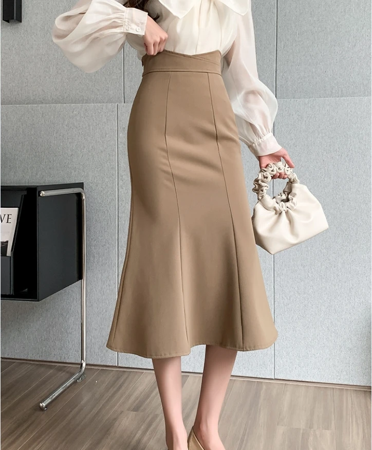 

Elegant Trumpet Skirts Ladies Zipper 2023 Spring Summer Female Office Women Casual Loose A-Line High Waist Midi Skirt L516