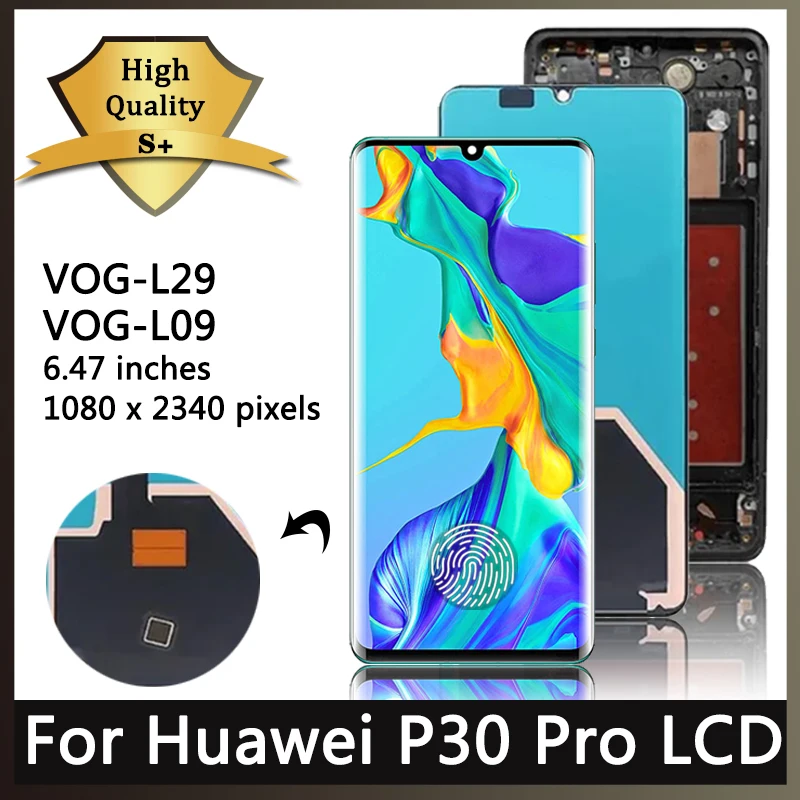 OLED-экран для Huawei P30 Pro VOG-L29 VOG-L09, ЖК-дисплей, сенсорный экран, дигитайзер, Замена с рамкой, чехол для отпечатков пальцев