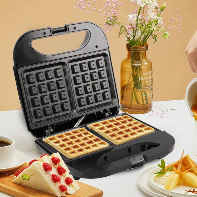  MONXOOK Waffle Maker belga, waflera eléctrica con luces  indicadoras, 2 rebanadas cuadradas antiadherentes, temperatura automática,  diseño compacto, fácil de limpiar, 750 W, color negro : Hogar y Cocina