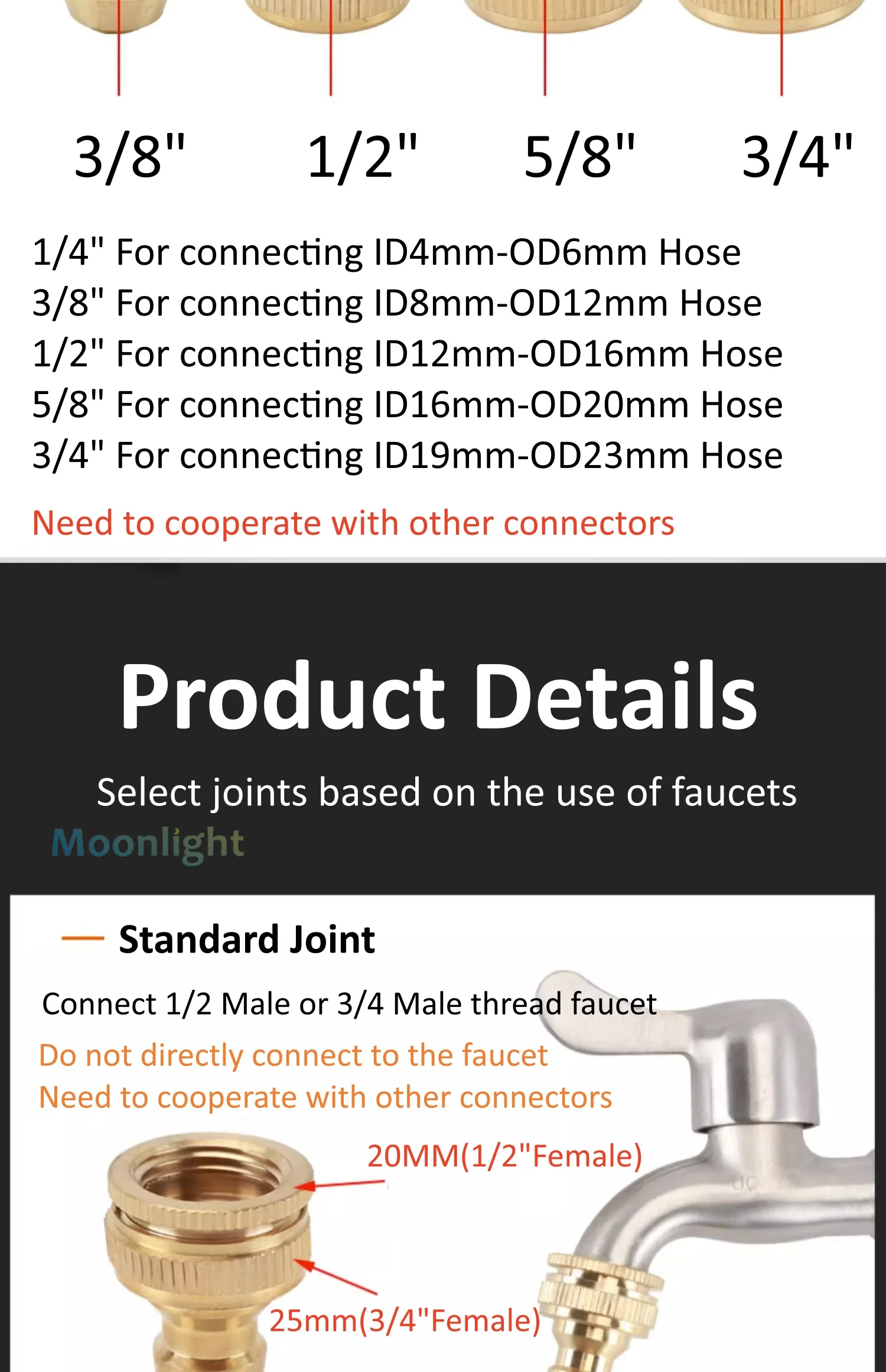 Description Picture 3 of item1/4'' 3/8" 5/8" 3/4'' 1'' Brass Hose Quick Connecter 16mm Copper Tap Coupling Adapter Garden Tubing Repair Watering Gun Fittings