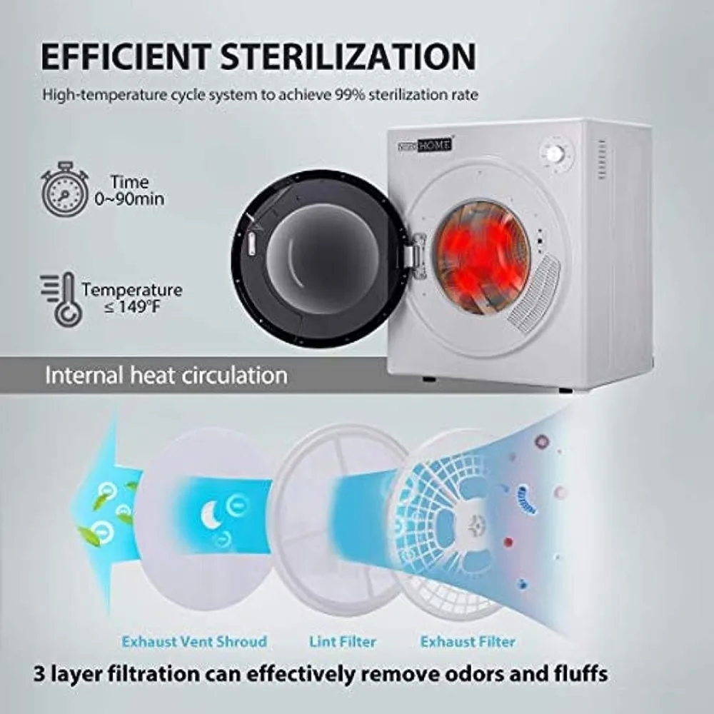 VIVOHOME 110V 1500W Electric Compact Portable Clothes Laundry Dryer Machine for Apartment 3.5 cu.ft 13lbs 4