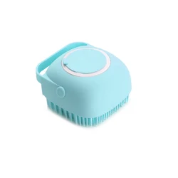 Soft Silicone Pet Bathing & Grooming Brush with Built-in Massager and Shower Gel Dispenser (Blue G653)