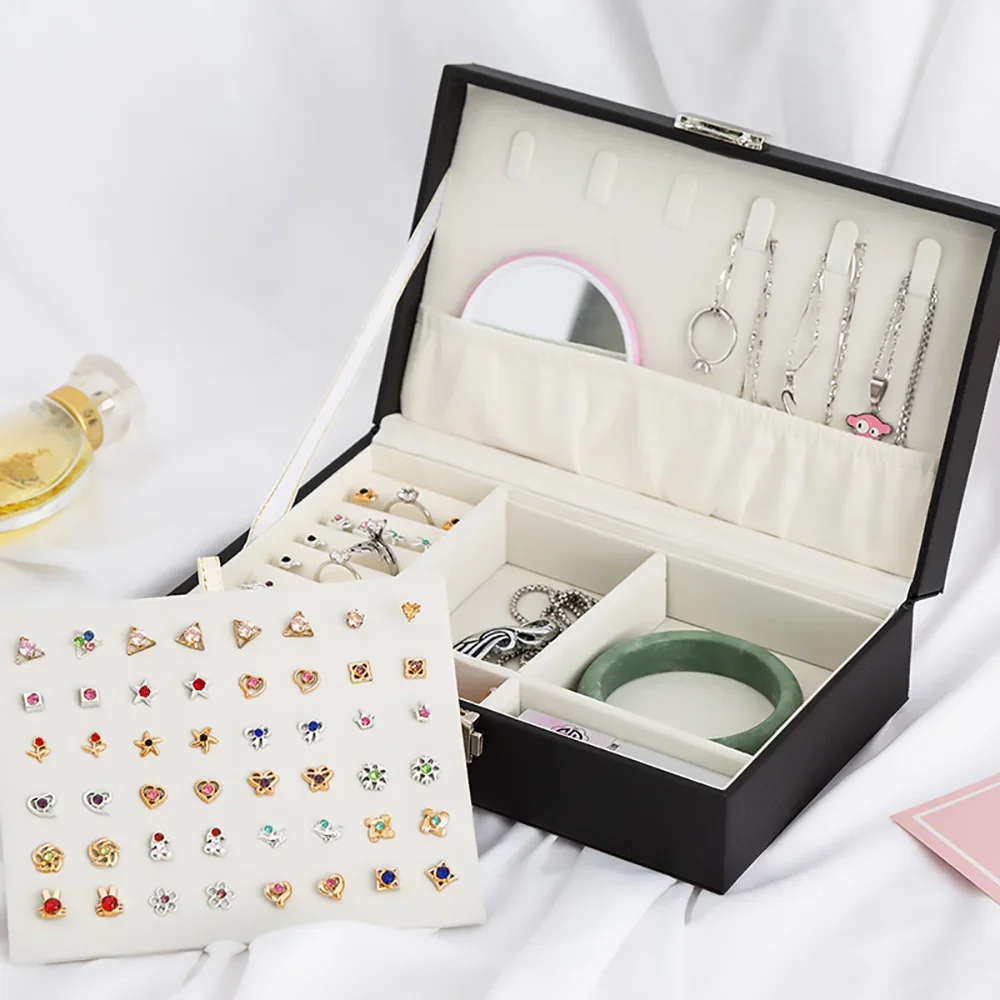 Dustproof Lockable Storage Boxes for Women High-end Jewelry Packaging Earrings Box Large Capacity Portable Travel Jewelry Bags