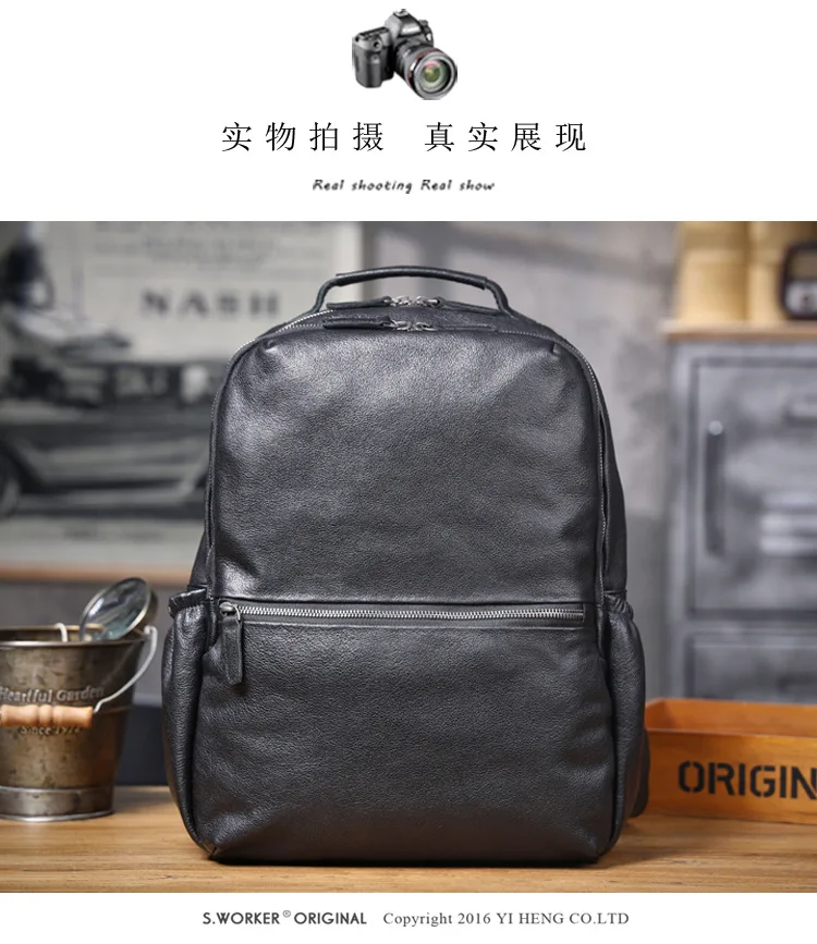 PNDME einfache lässige hochwertige echtes Leder Herren Rucksack Outdoor-Reisen handgemachte Rindsleder Damen Laptop Schultaschen – Detail 8