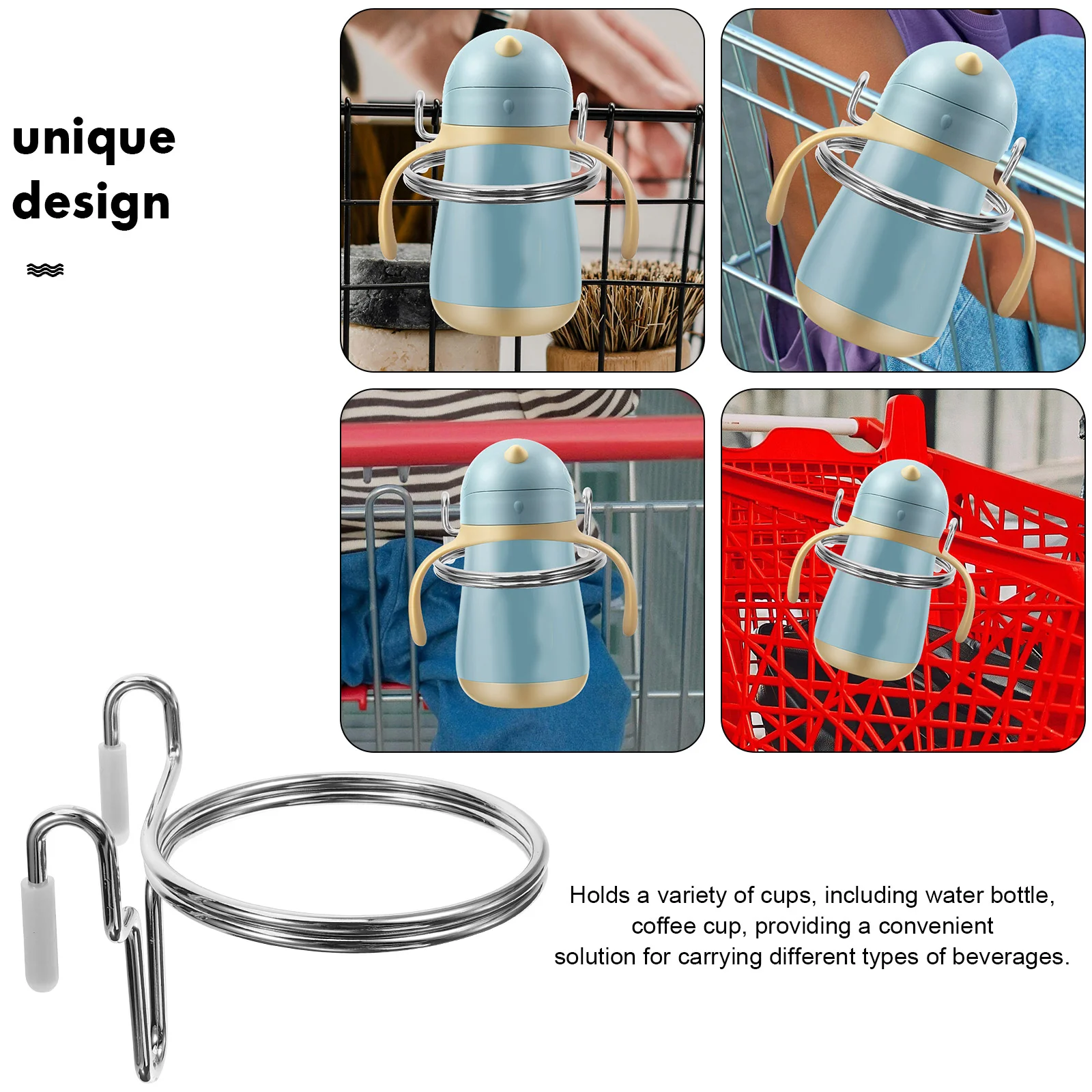 Supermarket Trolley Cup Holder Hanging Water Shopping Cart for Drink Cups Grocery Coffee Mugs 5