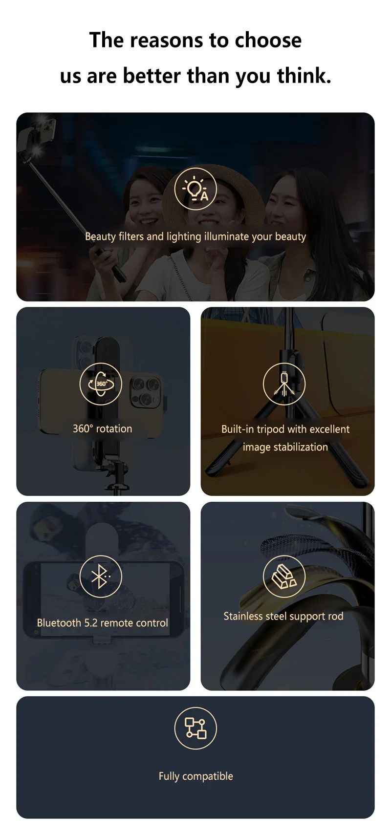 Bluetooth Selfie Stick Stativ Mit Handyhalterung Für Reisen_voghion.com