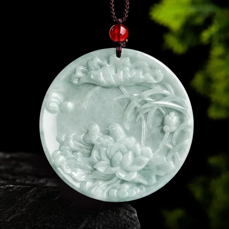 

Burmese Jade Lotus Mandarin Duck Pendant Natural Vintage Jewelry Pendants Necklaces Jadeite Carved Necklace Talismans Emerald