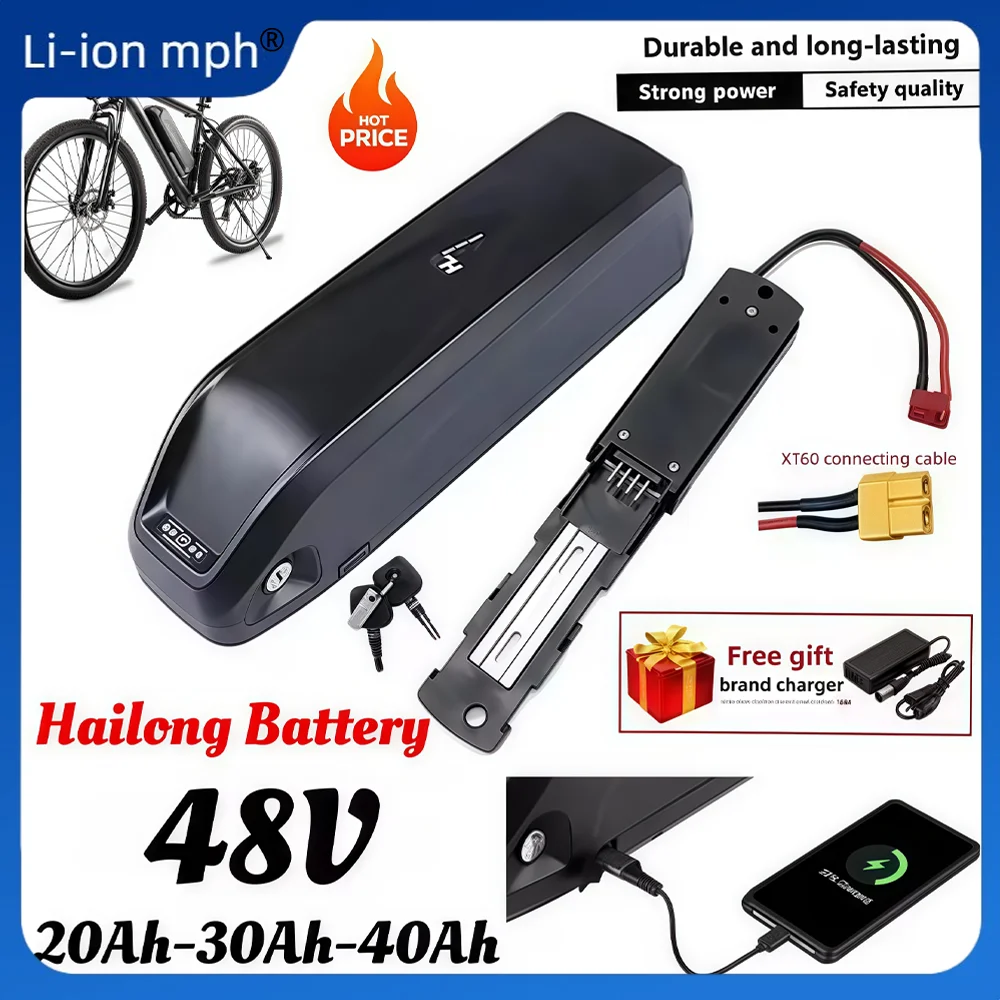 New 48V 250-1200WOriginal Hailong Battery 20Ah 30Ah 40Ah for Bafang BBS02 BBS03 BBSHD Motor Full Capacity Power Pack Suitable