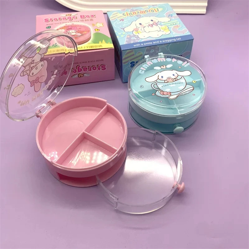 

10Pcs Sanrio Cinnamoroll Mymelody Round Storage Box Desktop Rubber Band Small Items Jewelry Box Ornaments Accessories Girl Gifts