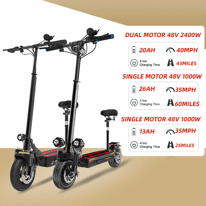 

Jueshuai Electric Scooter with 10" Street Tires 2400W Motor up to 65KM/H 100KM Range Folding Electric Scooter for Adults Seated