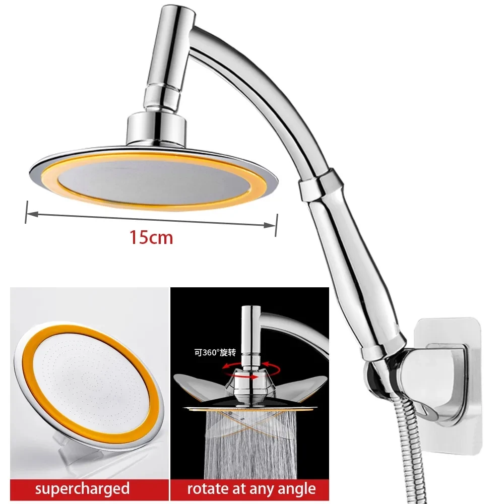 

New 6 Inch High Pressure 360 Adjustable Large Round Big Rainfall Sprayer Bathroom Hand Held Shower Head Accessories Faucet Spa