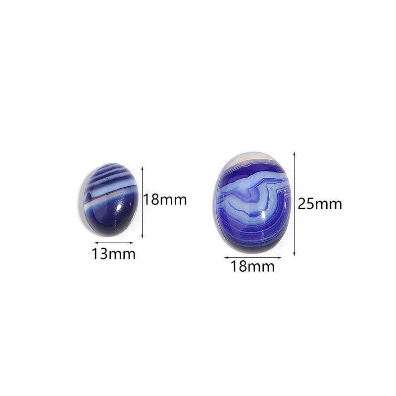 5Pcs lot blue stripe agate loose beads oval shape flat base cabochon for DIY crafts ornament decoration handmade accessories