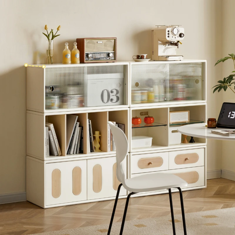 

Бесплатный комбинированный настенный шкаф для пола Низкий шкаф для маленькой квартиры кремовый стильный Витринный Шкаф для гостиной