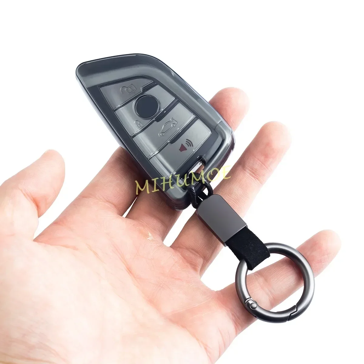 Sleek Black Transparent Key Fob Cover and Keychain