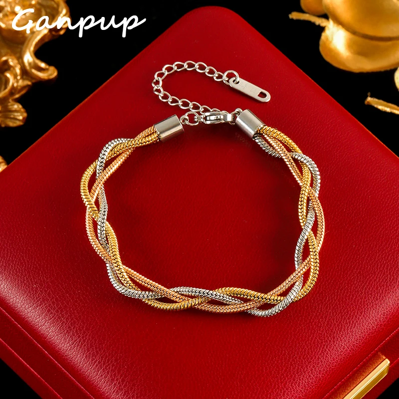 GANPUP 316L Edelstahl Metall 3-Farbe Kreuz Twisted Armband Armreif Für Frauen Trendy Handgelenk Kette Wasserdicht Schmuck Bijoux