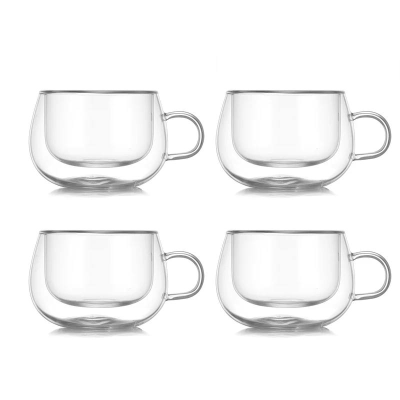 Esilihom Set 4 Tazze Espresso In Vetro A Doppia Parete 80ml Con Manico - Borosilicato Termico Per Caffè E Tè