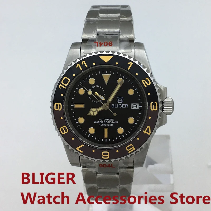 

BLIGER NH37 Automatic Men Watch 40mm Luxury Reloj Hombre Oyster Strap Sapphire Glass Green Luminous Black Dial Date Waterproof