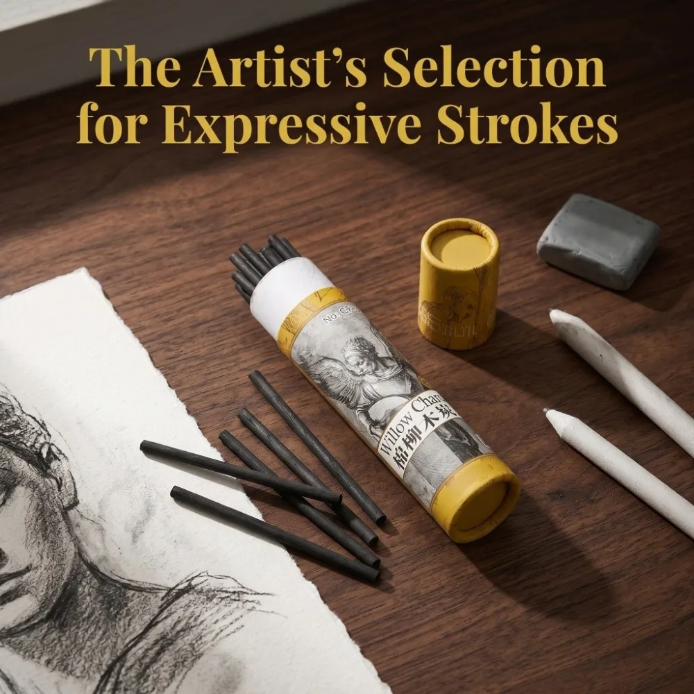 25PCS 블랙 숯 스틱 4가지 종류의 부드러운 스케치 숯 막대 가벼운 무게 드래프트 드로잉 용품 스케치 드래프트 제작