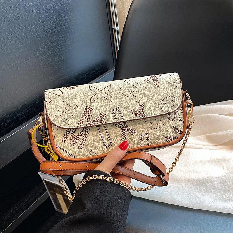 Niche Women'S Bags 2023 New Fashion Printed Chain Crossbody Bag Multi-Shoulder Strap Shoulder Leather Handbag Small Square Bag