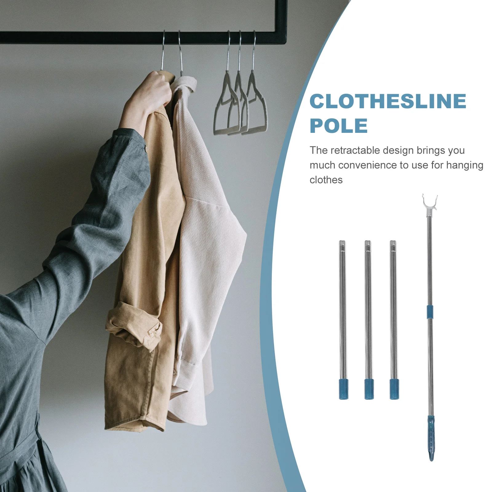 

Clothes Rail Reaching Pole Closet Grabber Retractable Clothing Rod Stainless Steel Telescoping Stick