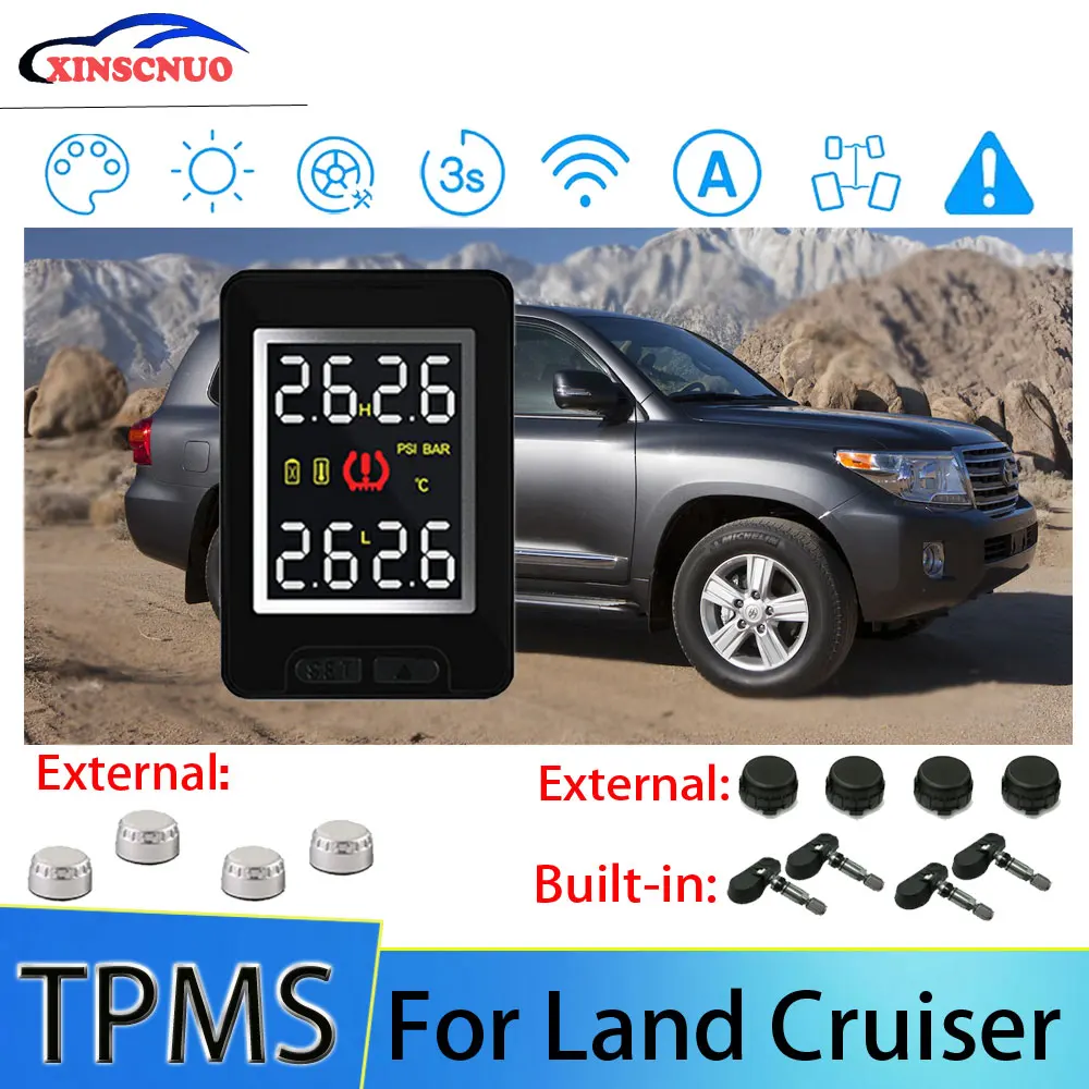 

XINSCNUO Car Electronics Wireless For Toyota Land Cruiser TPMS Tire Pressure Monitoring System Sensor LCD Display