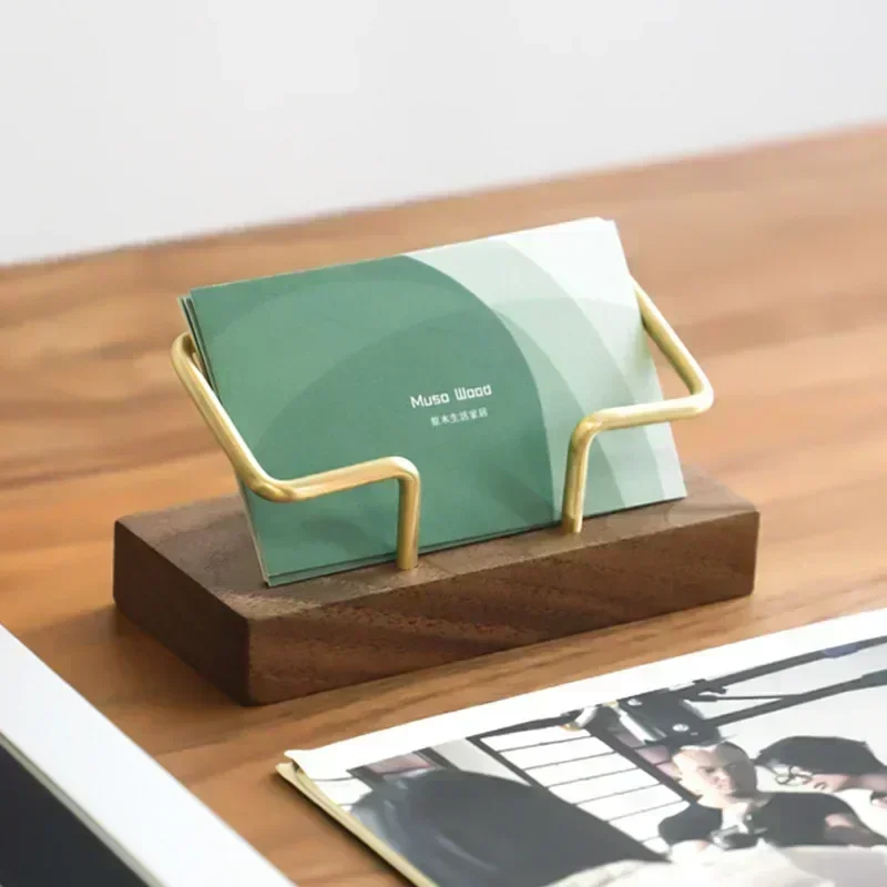 Card Holder Business Organizer Office Desk Display Stand Memo Counter Accessories Tabletop Shelf Home Wooden Storage