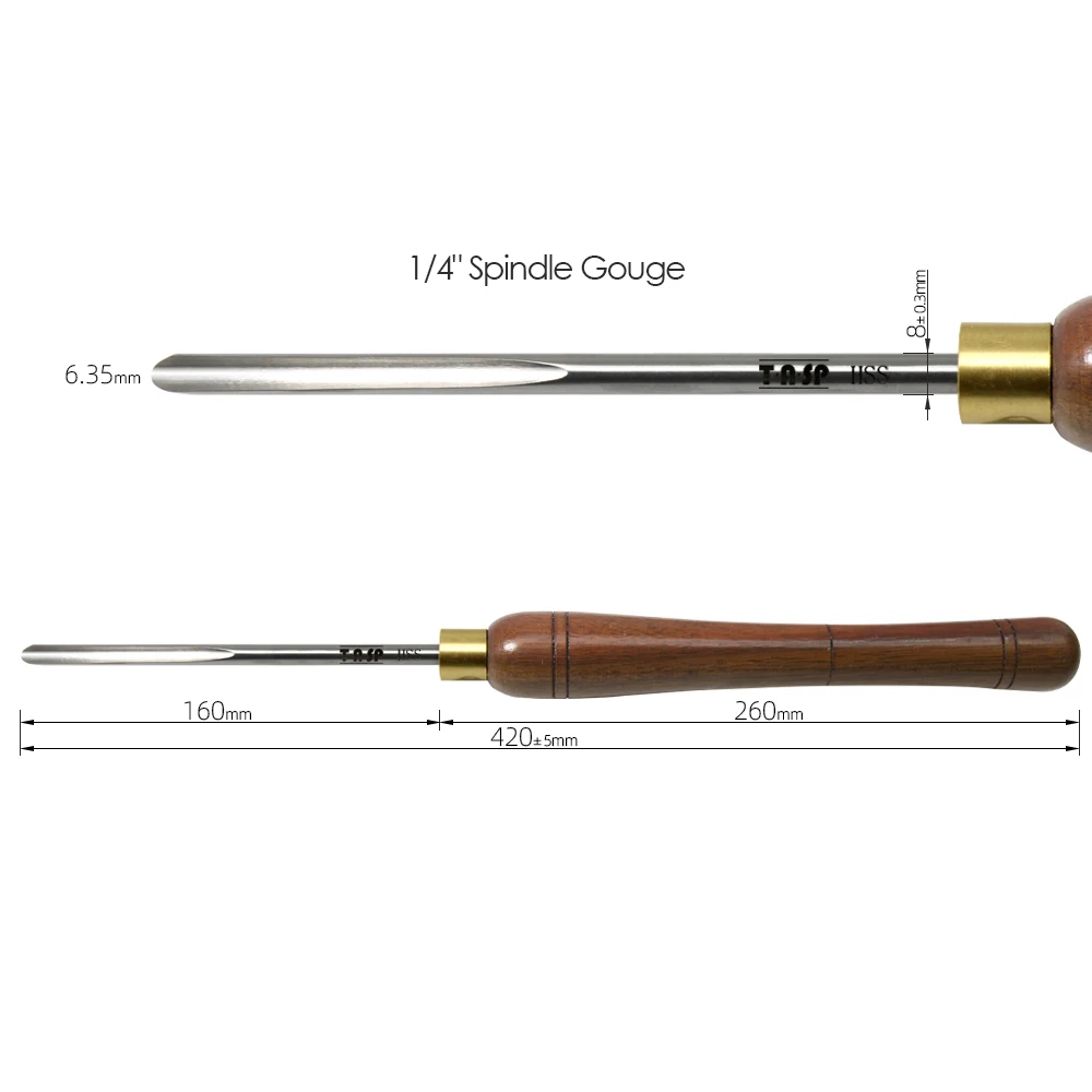 TASP-6.3mm 1/4 인치 스핀들 가우 징 목공 도구, V 자형 플루트 목재 터닝 러핑 치즐, 선반 용 HSS 블레이드 및 월넛 핸들